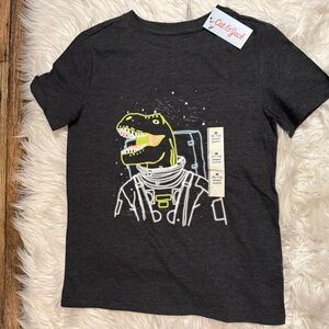 Cat & Jack Boys M 8/10 Gray Dino Astronaut Graphic Tee NWT